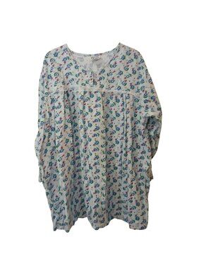 Cozee Corner Womens 5X 100% Cotton Nightgown Long Sleeves Button Blue Floral I-6